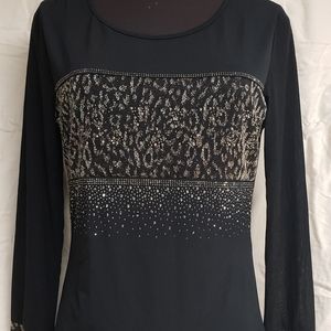 Long Sleeve Black & Cheeta Print Blouse